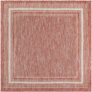 Rust Red 5' 3 x 5' 3 Outdoor Border Square Area Rug Weather Resistant for Patio, Deck, Terrace, Balcony, Porch 100% Polypropylene Classic Bordered Carpet for Sale at Rug Engine