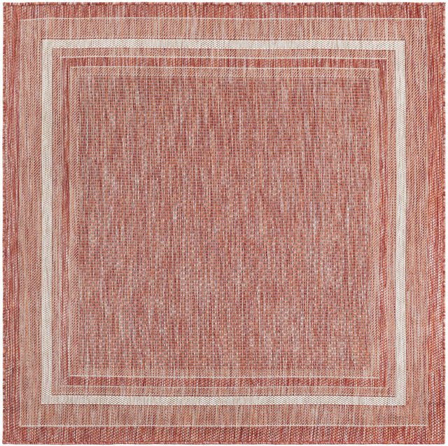 Rust Red 5' 3 x 5' 3 Outdoor Border Square Area Rug Weather Resistant for Patio, Deck, Terrace, Balcony, Porch 100% Polypropylene Classic Bordered Carpet for Sale at Rug Engine