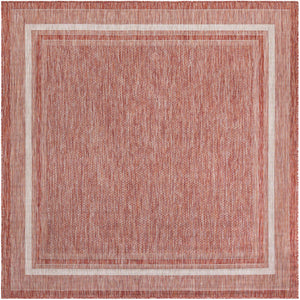 Rust Red 7' 10 x 7' 10 Outdoor Border Square Area Rug Weather Resistant for Patio, Deck, Terrace, Balcony, Porch 100% Polypropylene Classic Bordered Carpet for Sale at Rug Engine