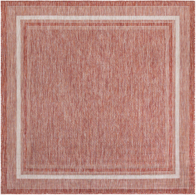 Rust Red 7' 10 x 7' 10 Outdoor Border Square Area Rug Weather Resistant for Patio, Deck, Terrace, Balcony, Porch 100% Polypropylene Classic Bordered Carpet for Sale at Rug Engine