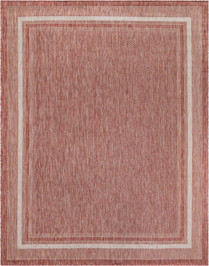 Rust Red 7' 10 x 10' Outdoor Border Rectangle Area Rug Weather Resistant for Patio, Deck, Terrace, Balcony, Porch 100% Polypropylene Classic Bordered Carpet for Sale at Rug Engine