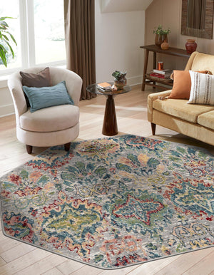 Multicolor 4' 1 x 4' 1 Sumter Octagon Area Rug Contemporary Durable Easy Clean Carpet for Bedrooms, Living Areas, Dining, Office, Dorms for Sale at Rug Engine