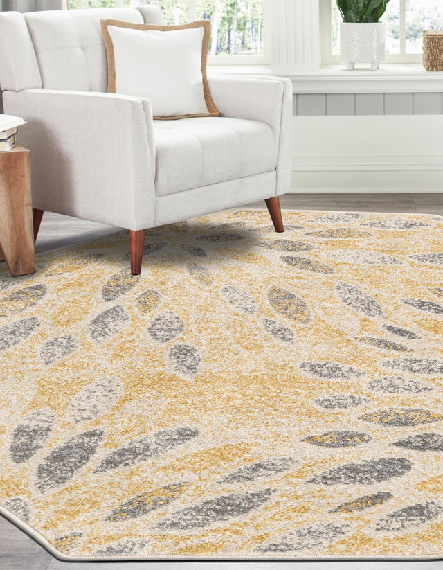 Yellow 4' 1 x 4' 1 Sumter Octagon Area Rug Contemporary Durable Easy Clean Carpet for Bedrooms, Living Areas, Dining, Office, Dorms for Sale at Rug Engine