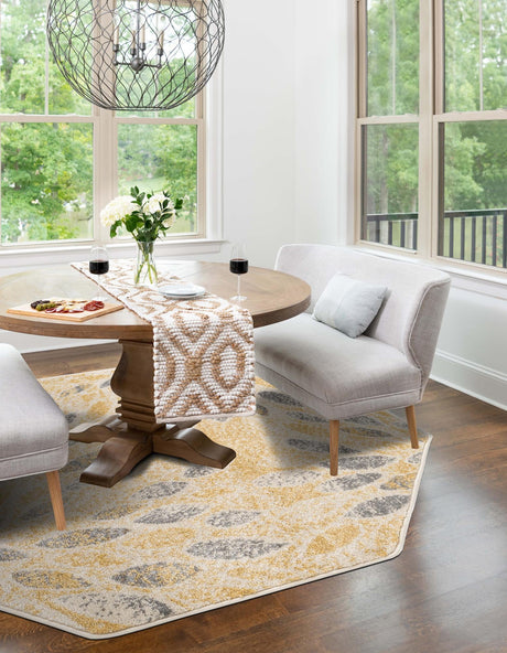 Yellow 4' 1 x 4' 1 Sumter Octagon Area Rug Contemporary Durable Easy Clean Carpet for Bedrooms, Living Areas, Dining, Office, Dorms for Sale at Rug Engine