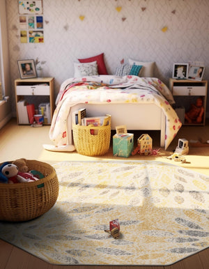 Yellow 4' 1 x 4' 1 Sumter Octagon Area Rug Contemporary Durable Easy Clean Carpet for Bedrooms, Living Areas, Dining, Office, Dorms for Sale at Rug Engine
