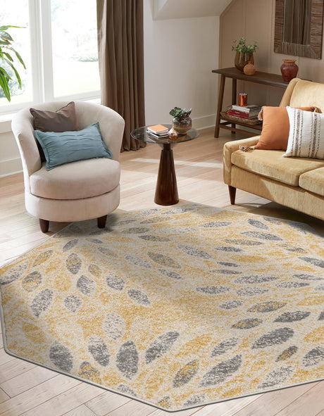 Yellow 4' 1 x 4' 1 Sumter Octagon Area Rug Contemporary Durable Easy Clean Carpet for Bedrooms, Living Areas, Dining, Office, Dorms for Sale at Rug Engine