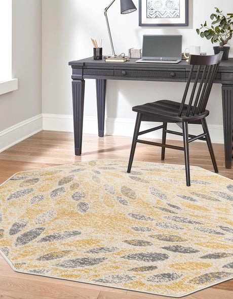 Yellow 4' 1 x 4' 1 Sumter Octagon Area Rug Contemporary Durable Easy Clean Carpet for Bedrooms, Living Areas, Dining, Office, Dorms for Sale at Rug Engine