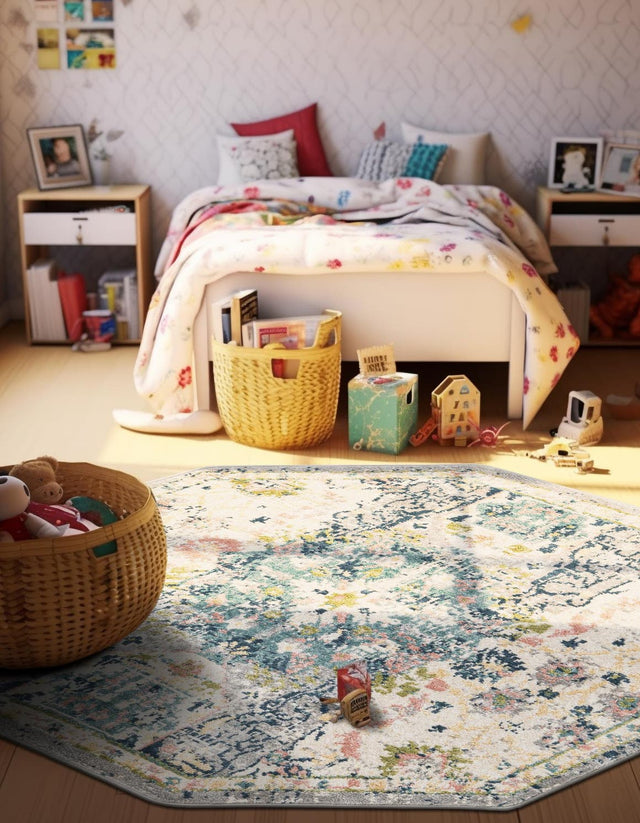 Ivory 4' 1 x 4' 1 Sumter Octagon Area Rug Contemporary Durable Easy Clean Carpet for Bedrooms, Living Areas, Dining, Office, Dorms for Sale at Rug Engine