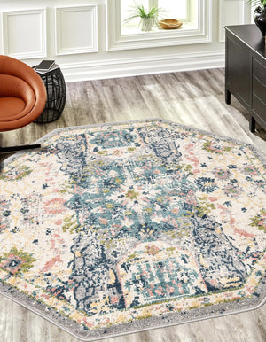 Ivory 4' 1 x 4' 1 Sumter Octagon Area Rug Contemporary Durable Easy Clean Carpet for Bedrooms, Living Areas, Dining, Office, Dorms for Sale at Rug Engine