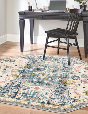 Ivory 4' 1 x 4' 1 Sumter Octagon Area Rug Contemporary Durable Easy Clean Carpet for Bedrooms, Living Areas, Dining, Office, Dorms for Sale at Rug Engine