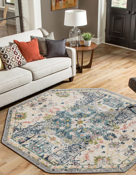 Ivory 4' 1 x 4' 1 Sumter Octagon Area Rug Contemporary Durable Easy Clean Carpet for Bedrooms, Living Areas, Dining, Office, Dorms for Sale at Rug Engine