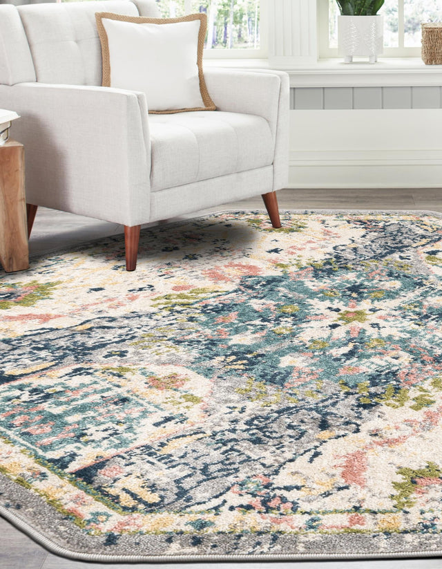 Ivory 4' 1 x 4' 1 Sumter Octagon Area Rug Contemporary Durable Easy Clean Carpet for Bedrooms, Living Areas, Dining, Office, Dorms for Sale at Rug Engine