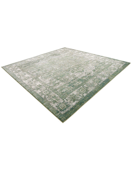 Green 10' x 10' Isabella Square Area Rug Polypropylene & Polyester Traditional Elegant Carpet for Living Rooms, Dining, Office, Dorms for Sale at Rug Engine