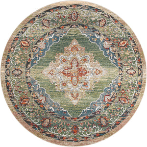 Green 10' x 10' Isabella Round Area Rug Polypropylene & Polyester Traditional Elegant Carpet for Living Rooms, Dining, Office, Dorms for Sale at Rug Engine