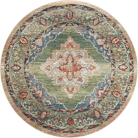 Green 10' x 10' Isabella Round Area Rug Polypropylene & Polyester Traditional Elegant Carpet for Living Rooms, Dining, Office, Dorms for Sale at Rug Engine