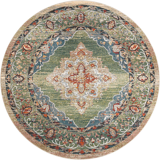 Green 10' x 10' Isabella Round Area Rug Polypropylene & Polyester Traditional Elegant Carpet for Living Rooms, Dining, Office, Dorms for Sale at Rug Engine