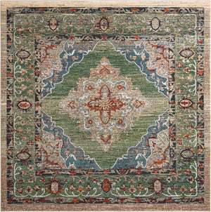 Green 10' x 10' Isabella Square Area Rug Polypropylene & Polyester Traditional Elegant Carpet for Living Rooms, Dining, Office, Dorms for Sale at Rug Engine