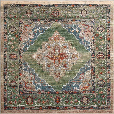 Green 10' x 10' Isabella Square Area Rug Polypropylene & Polyester Traditional Elegant Carpet for Living Rooms, Dining, Office, Dorms for Sale at Rug Engine