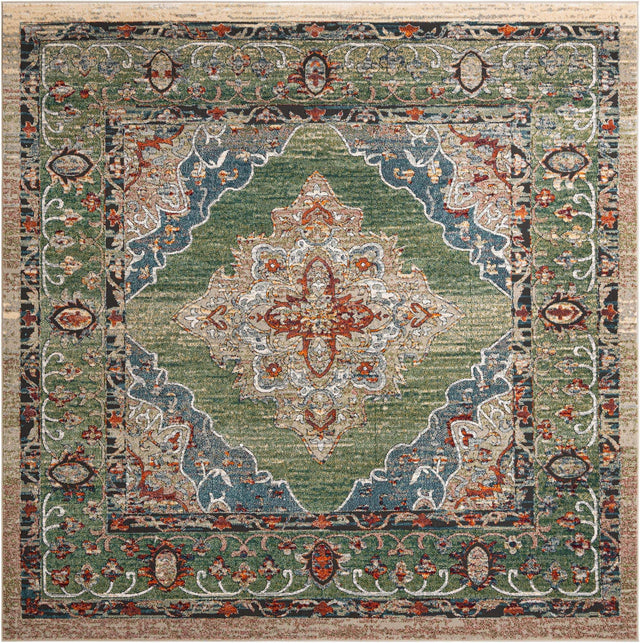 Green 10' x 10' Isabella Square Area Rug Polypropylene & Polyester Traditional Elegant Carpet for Living Rooms, Dining, Office, Dorms for Sale at Rug Engine