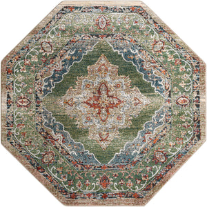 Green 6' 1 x 6' 1 Isabella Octagon Area Rug Polypropylene & Polyester Traditional Elegant Carpet for Living Rooms, Dining, Office, Dorms for Sale at Rug Engine