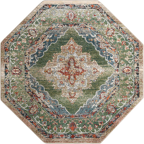 Green 6' 1 x 6' 1 Isabella Octagon Area Rug Polypropylene & Polyester Traditional Elegant Carpet for Living Rooms, Dining, Office, Dorms for Sale at Rug Engine