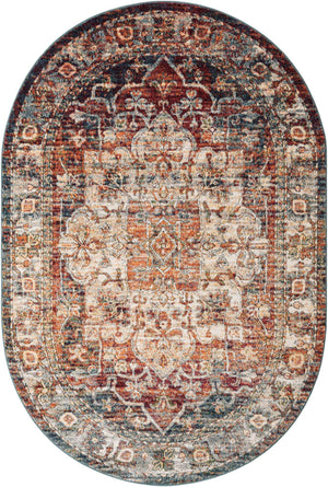 Multicolor 6' 1 x 9' Isabella Oval Area Rug Polypropylene & Polyester Traditional Elegant Carpet for Living Rooms, Dining, Office, Dorms for Sale at Rug Engine