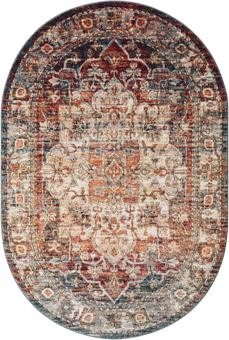 Multicolor 6' 1 x 9' Isabella Oval Area Rug Polypropylene & Polyester Traditional Elegant Carpet for Living Rooms, Dining, Office, Dorms for Sale at Rug Engine