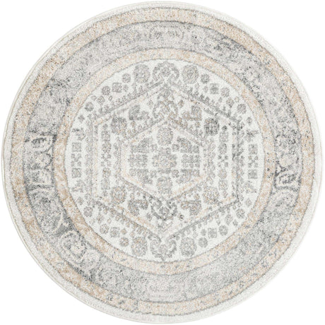 Ivory 4' 1 x 4' 1 Aurelia Round Area Rug 100% Polypropylene & Jute Backing Living Dining Room Bedroom Office Traditional Carpet for Sale at Rug Engine