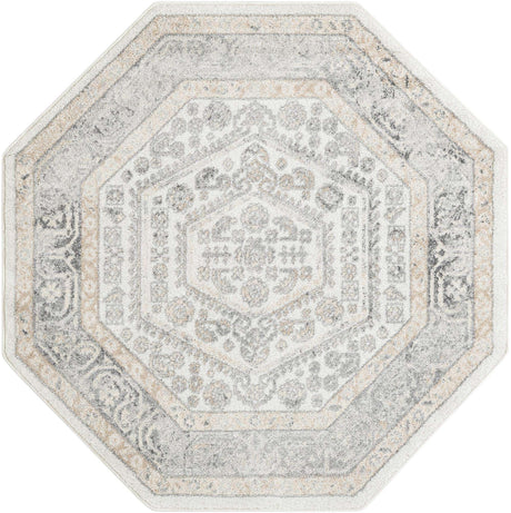 Ivory 5' 3 x 5' 3 Aurelia Octagon Area Rug 100% Polypropylene & Jute Backing Living Dining Room Bedroom Office Traditional Carpet for Sale at Rug Engine