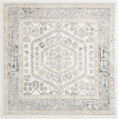 Ivory 5' 3 x 5' 3 Aurelia Square Area Rug 100% Polypropylene & Jute Backing Living Dining Room Bedroom Office Traditional Carpet for Sale at Rug Engine
