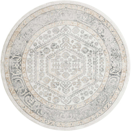 Ivory 6' 1 x 6' 1 Aurelia Round Area Rug 100% Polypropylene & Jute Backing Living Dining Room Bedroom Office Traditional Carpet for Sale at Rug Engine