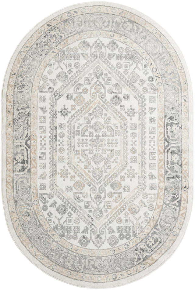 Ivory 6' 1 x 9' Aurelia Oval Area Rug 100% Polypropylene & Jute Backing Living Dining Room Bedroom Office Traditional Carpet for Sale at Rug Engine