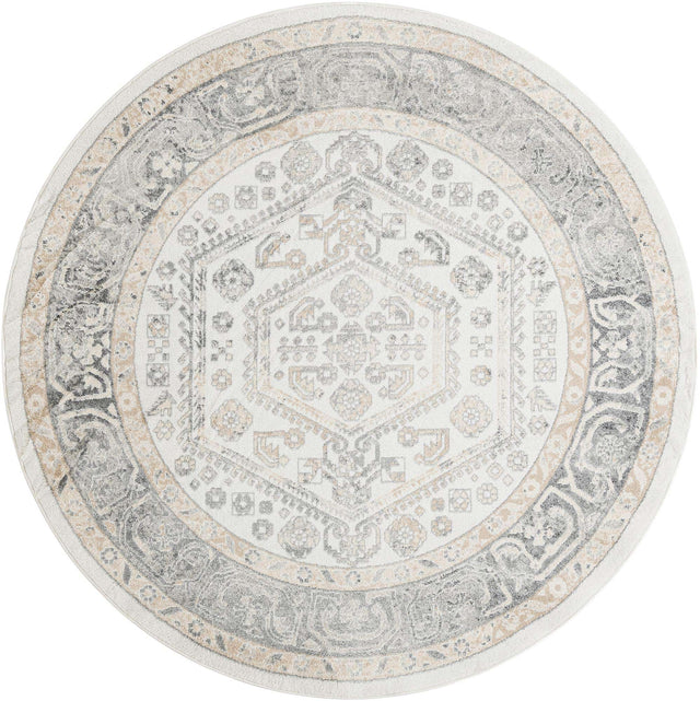 Ivory 7' 10 x 7' 10 Aurelia Round Area Rug 100% Polypropylene & Jute Backing Living Dining Room Bedroom Office Traditional Carpet for Sale at Rug Engine