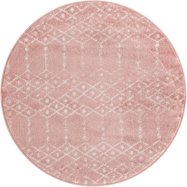 Rose Pink 4' 1 x 4' 1 Paxon Trellis Round Area Rug Geometric Durable Stain Resistant Easy Clean Carpet for Modern Interior Home Decor for Sale at Rug Engine