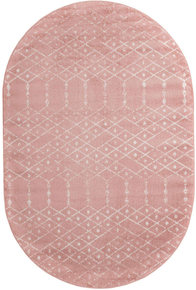 Rose Pink 6' 1 x 9' Paxon Trellis Oval Area Rug Geometric Durable Stain Resistant Easy Clean Carpet for Modern Interior Home Decor for Sale at Rug Engine