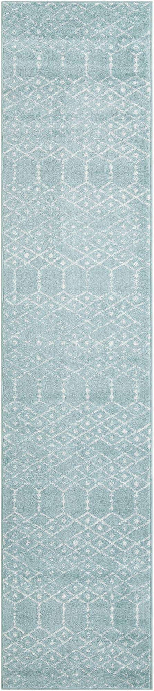 Aqua 2' 7 x 12' Paxon Trellis Runner Area Rug Geometric Durable Stain Resistant Easy Clean Carpet for Modern Interior Home Decor for Sale at Rug Engine