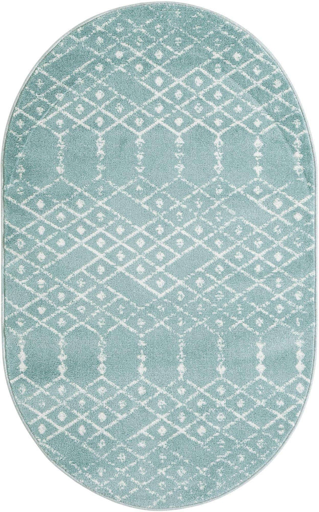 Aqua 3' 3 x 5' 3 Paxon Trellis Oval Area Rug Geometric Durable Stain Resistant Easy Clean Carpet for Modern Interior Home Decor for Sale at Rug Engine