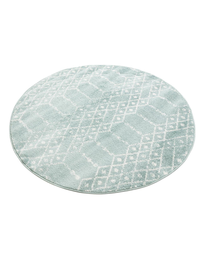 Aqua 4' 1 x 4' 1 Paxon Trellis Round Area Rug Geometric Durable Stain Resistant Easy Clean Carpet for Modern Interior Home Decor for Sale at Rug Engine