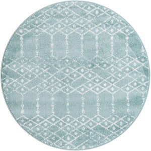 Aqua 4' 1 x 4' 1 Paxon Trellis Round Area Rug Geometric Durable Stain Resistant Easy Clean Carpet for Modern Interior Home Decor for Sale at Rug Engine