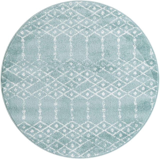 Aqua 4' 1 x 4' 1 Paxon Trellis Round Area Rug Geometric Durable Stain Resistant Easy Clean Carpet for Modern Interior Home Decor for Sale at Rug Engine