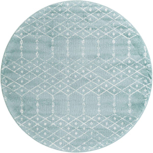 Aqua 6' 1 x 6' 1 Paxon Trellis Round Area Rug Geometric Durable Stain Resistant Easy Clean Carpet for Modern Interior Home Decor for Sale at Rug Engine