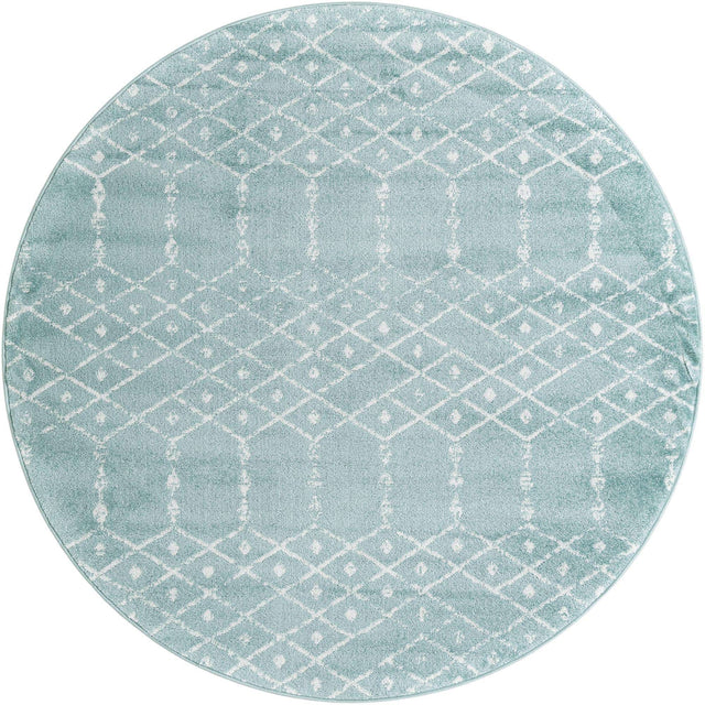 Aqua 6' 1 x 6' 1 Paxon Trellis Round Area Rug Geometric Durable Stain Resistant Easy Clean Carpet for Modern Interior Home Decor for Sale at Rug Engine