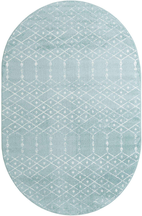 Aqua 6' 1 x 9' Paxon Trellis Oval Area Rug Geometric Durable Stain Resistant Easy Clean Carpet for Modern Interior Home Decor for Sale at Rug Engine