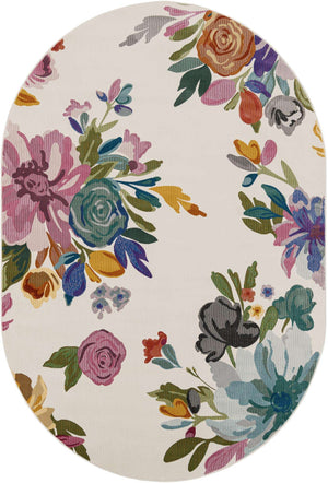 Ivory 7' 1 x 10' Blossom Oval Area Rug 100% Polypropylene With Cotton Backing Easy Clean Colorful Blooming Blossoming Flower Floral Plant Carpet for Living Dining Room Office Dorms for Sale at Rug Engine