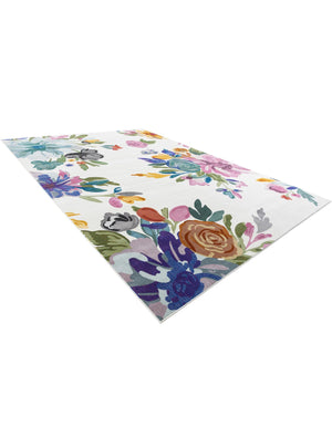 Ivory 7' 10 x 11' Blossom Rectangle Area Rug 100% Polypropylene With Cotton Backing Easy Clean Colorful Blooming Blossoming Flower Floral Plant Carpet for Living Dining Room Office Dorms for Sale at Rug Engine
