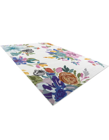 Ivory 7' 10 x 11' Blossom Rectangle Area Rug 100% Polypropylene With Cotton Backing Easy Clean Colorful Blooming Blossoming Flower Floral Plant Carpet for Living Dining Room Office Dorms for Sale at Rug Engine