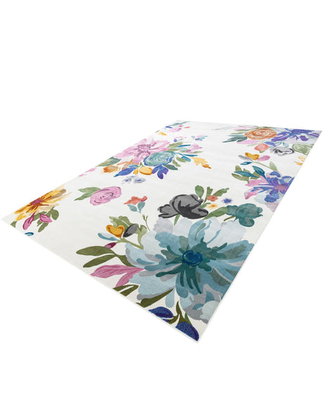 Ivory 7' 10 x 11' Blossom Rectangle Area Rug 100% Polypropylene With Cotton Backing Easy Clean Colorful Blooming Blossoming Flower Floral Plant Carpet for Living Dining Room Office Dorms for Sale at Rug Engine