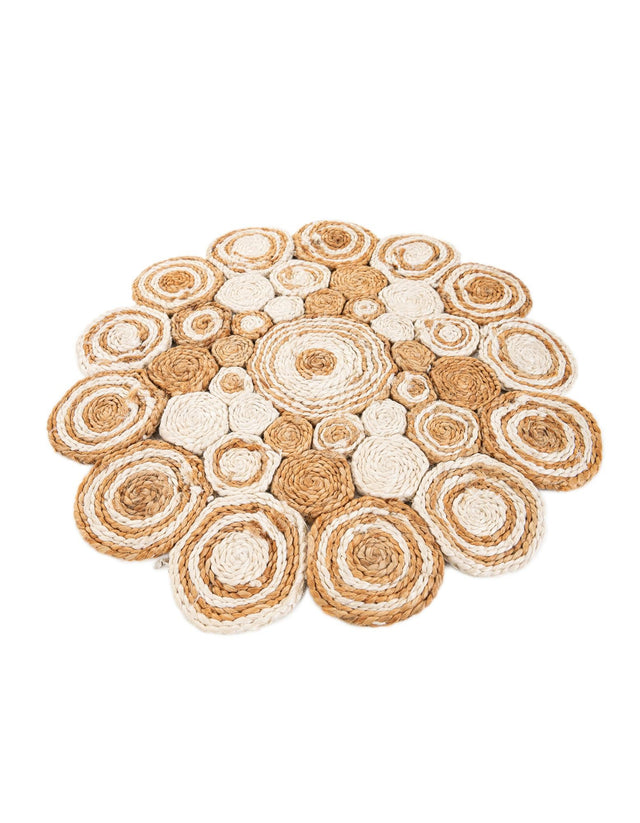 Natural and White 2' x 2' Braided Jute Round Rug