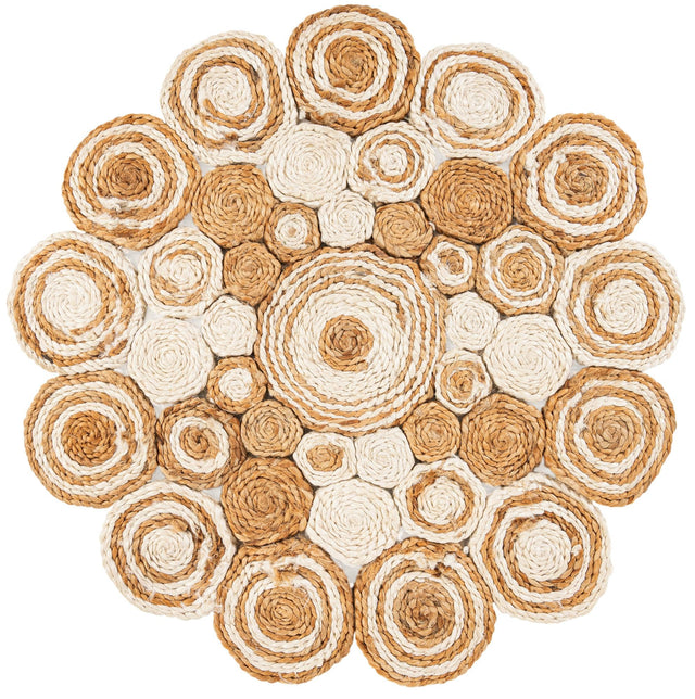 Natural and White 2' x 2' Braided Jute Round Rug