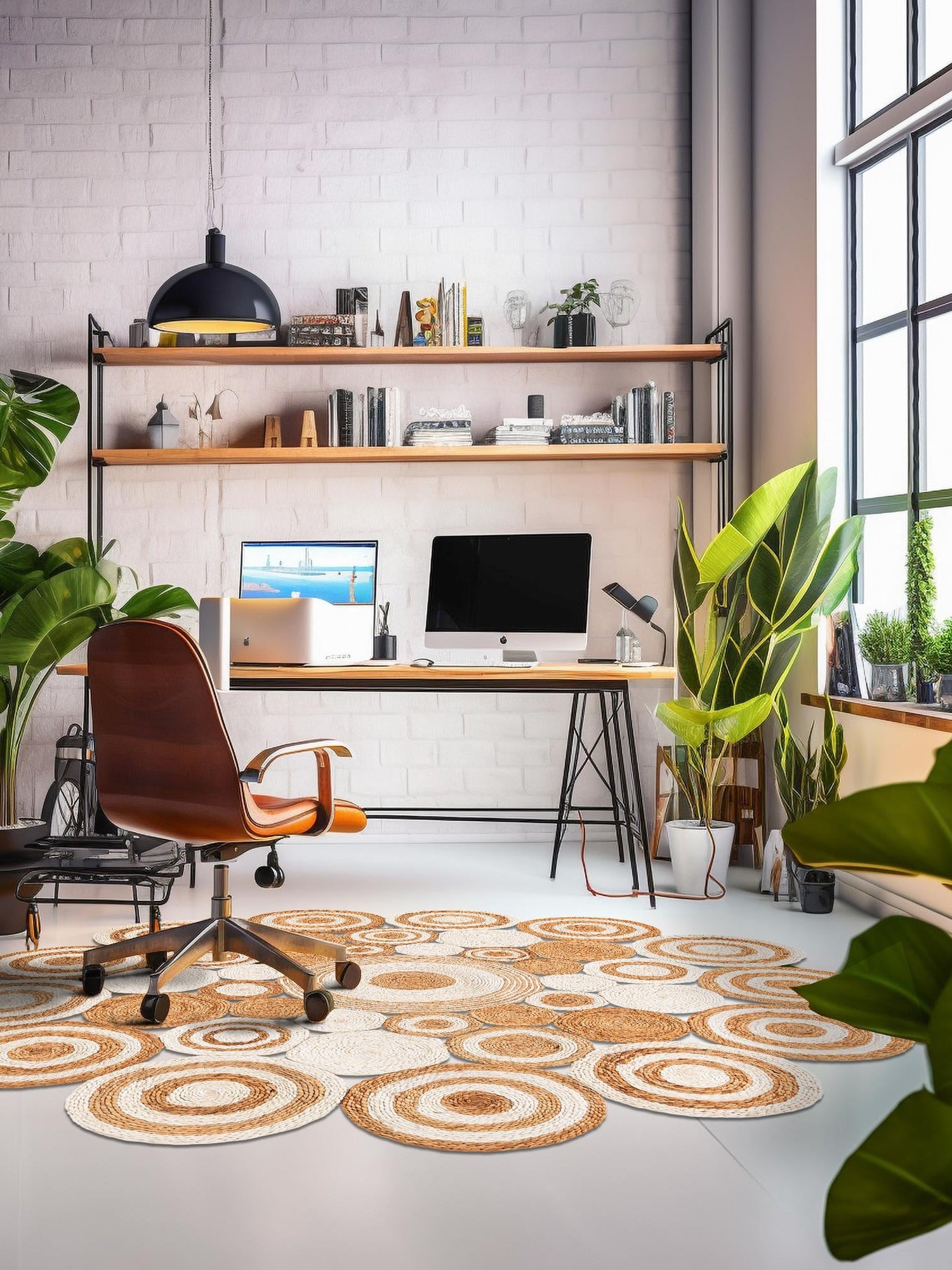 Natural and White 7' 10 x 7' 10 Braided Jute Round Area Rug 100% Jute Hand Braided Natural Eco-Friendly Boho Style Carpet for Living Rooms Dining Office Space Dorms for Sale at Rug Engine